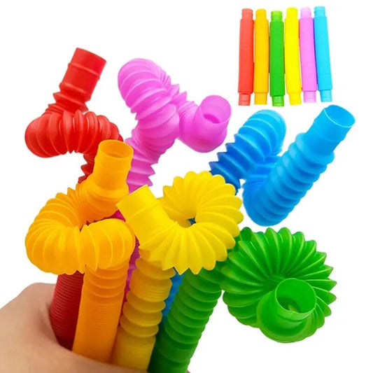12Pcs Sensory Tubes Fidget Toy Stress Relieve Tubes Antistress Autism Educational Gift Children Squeeze Bellows Tube Fidget Toy