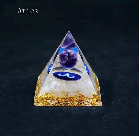 Energy Resin Zodiac Pyramid Amethyst Healing Spiritual products Natural Crystal Stone healing Orgonite Pyramid Birthday gift